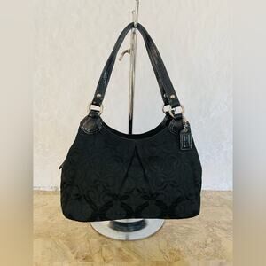 Coach Gramercy OP Art Black Quilted Top Handle Handbag Patent Trim 42949